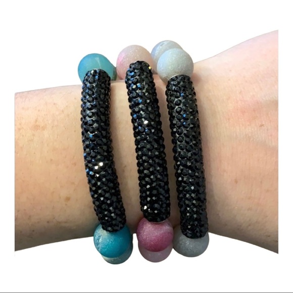 Agate druzy beaded stretch bracelet - Picture 1 of 7